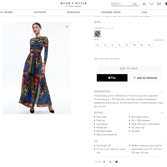 Alice + Olivia Ivey Multicolored Pleated Skirt Maxi Dress - Picture 3 of 15